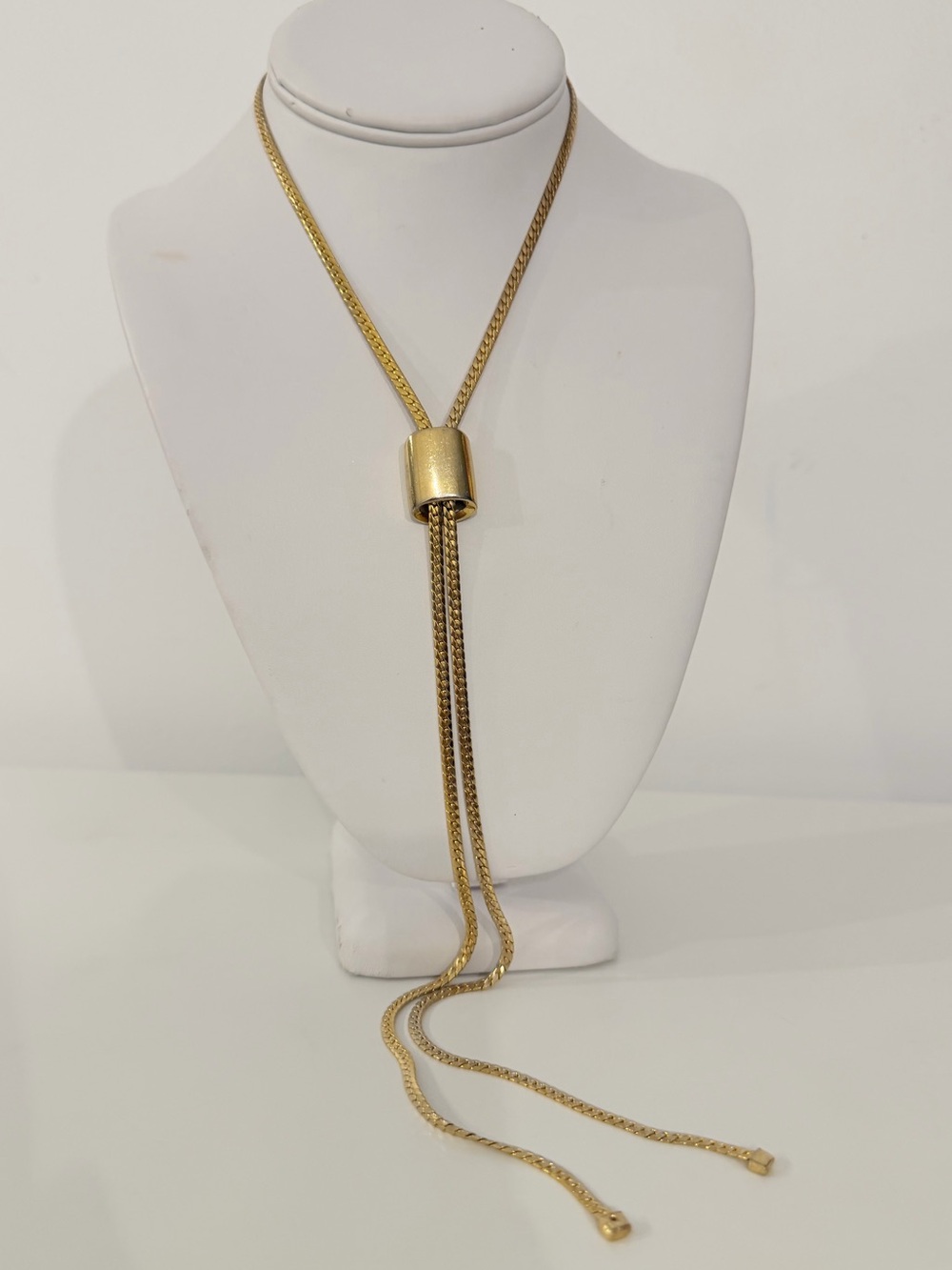 Vtg Signed Trifari Gold-Tone Slide Lariat Necklace